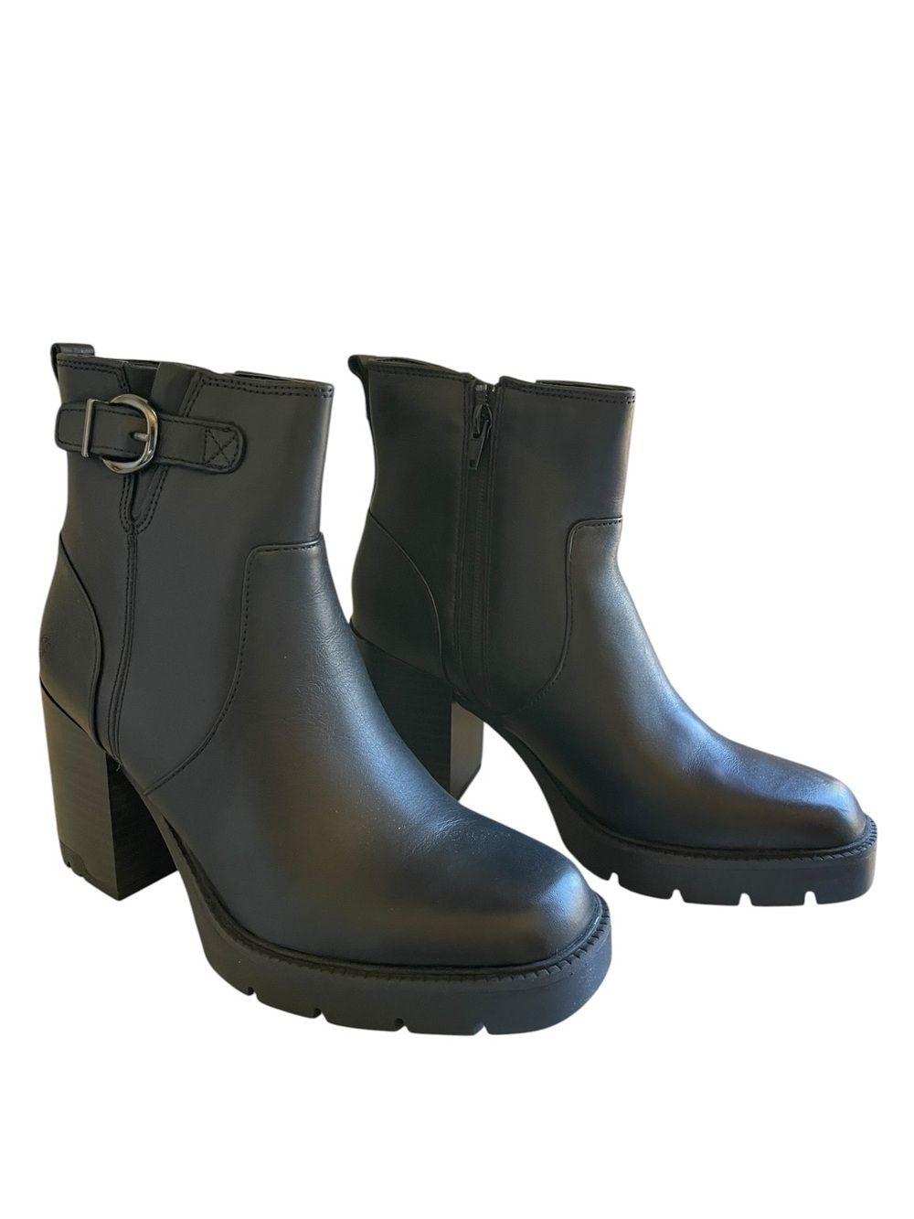 Naturalizer Wilde Bootie Black Leather Chunky Block Heel with Buckle NEW